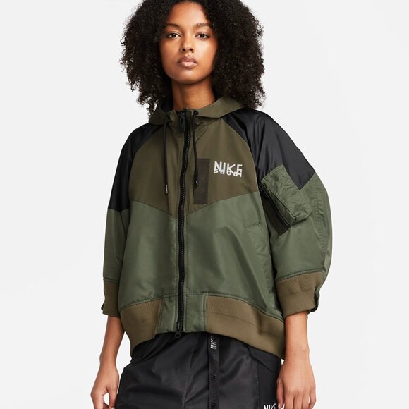 Nike x Sacai Women's Full-zip Hooded Jacket in Cargo Khaki Sz L